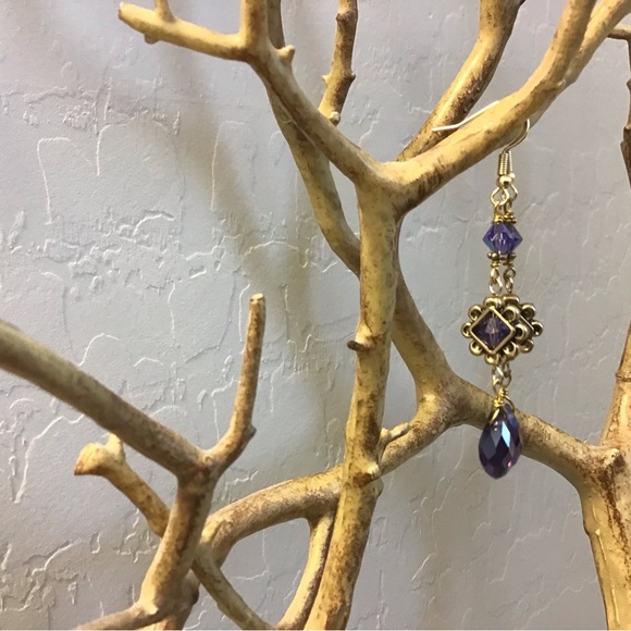 Amethyst Purple Long Crystals Earrings - Picture 6 of 6